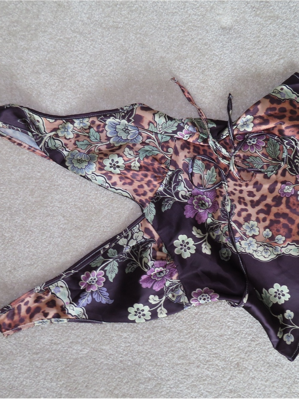 SHEIN Purple Floral & Leopard Satin Cami Top